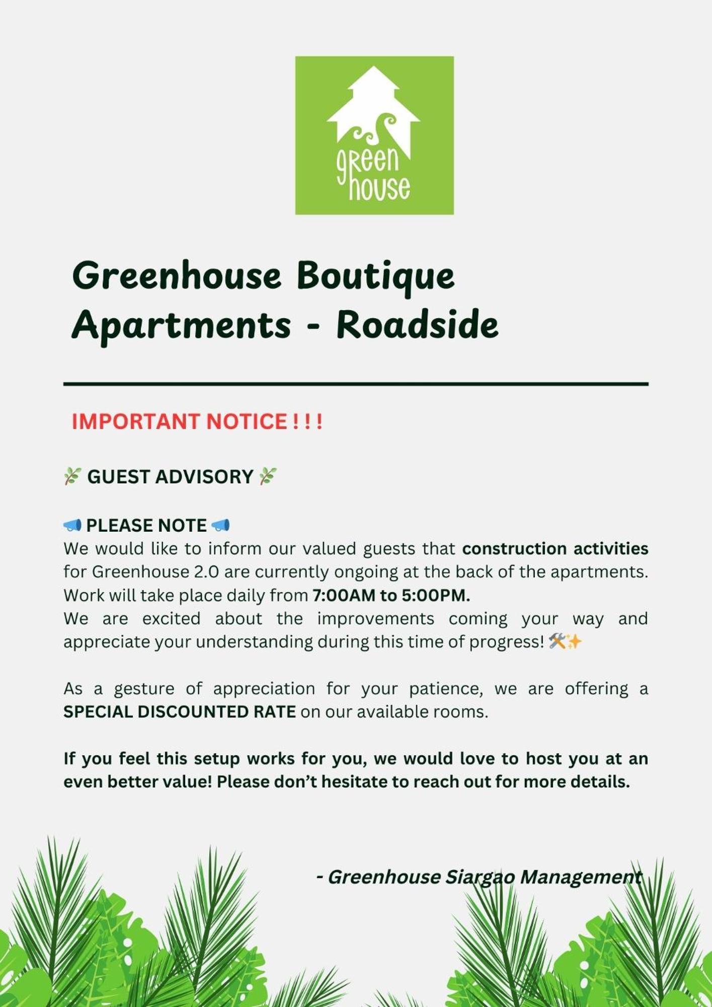 Greenhouse Siargao Roadside Boutique Apartments General Luna  Eksteriør billede
